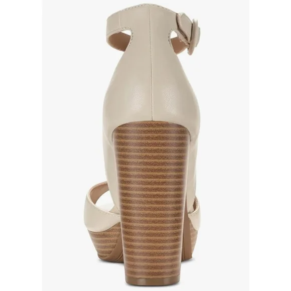 Sun & Stone Retro Peep Toe Pumps Stacked Heels Sandals 10 M White Bone Ivory - Picture 4 of 16